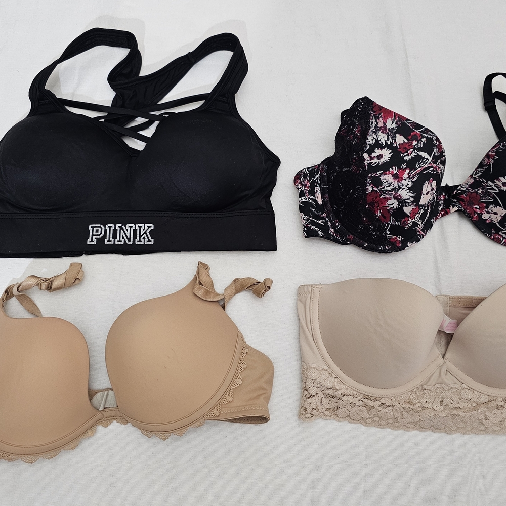 PINK Victoria's Secret Black Sports Bra and Floral‎ Lace Bra Set
